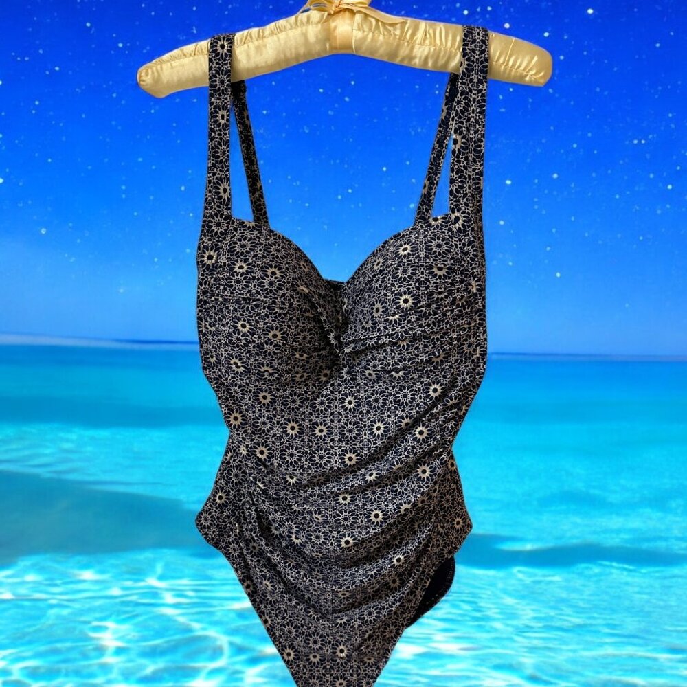 Bond-Eye Australia Swim Suit With Rouching Blue & White EUC SZ 8